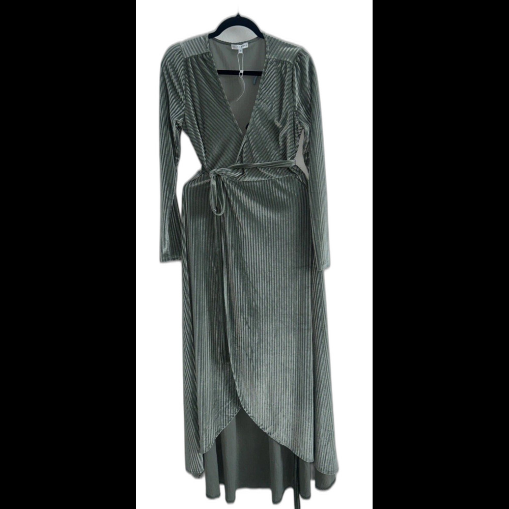 BalticBorn Sage Green Velour Ribbed Wrap Asymmetrical Dress  Size M L58 P18